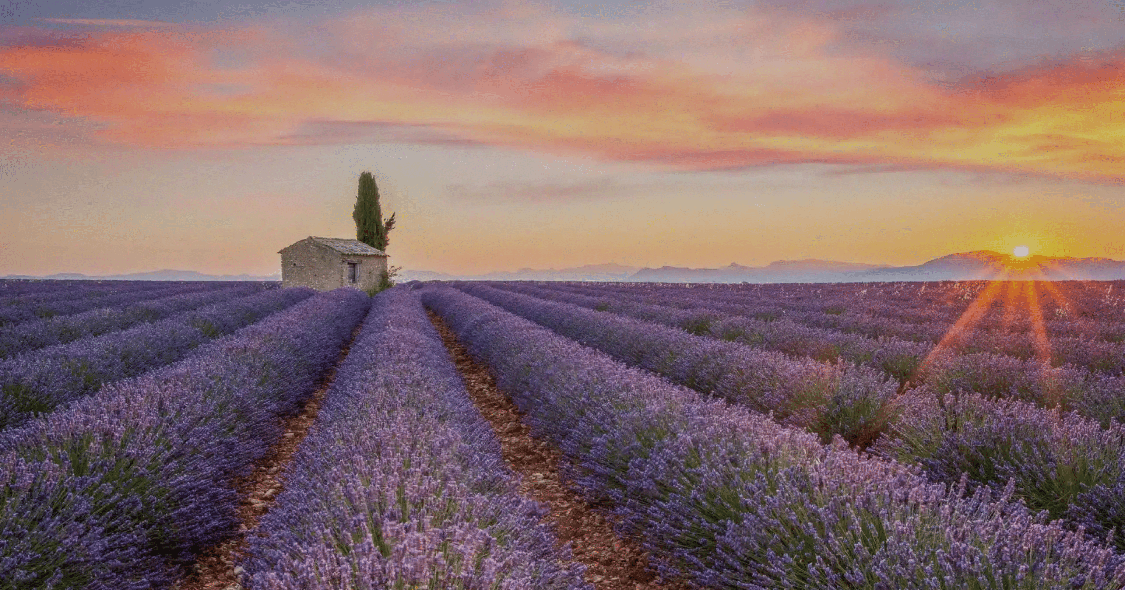 Sunset over a lavender field, Provence