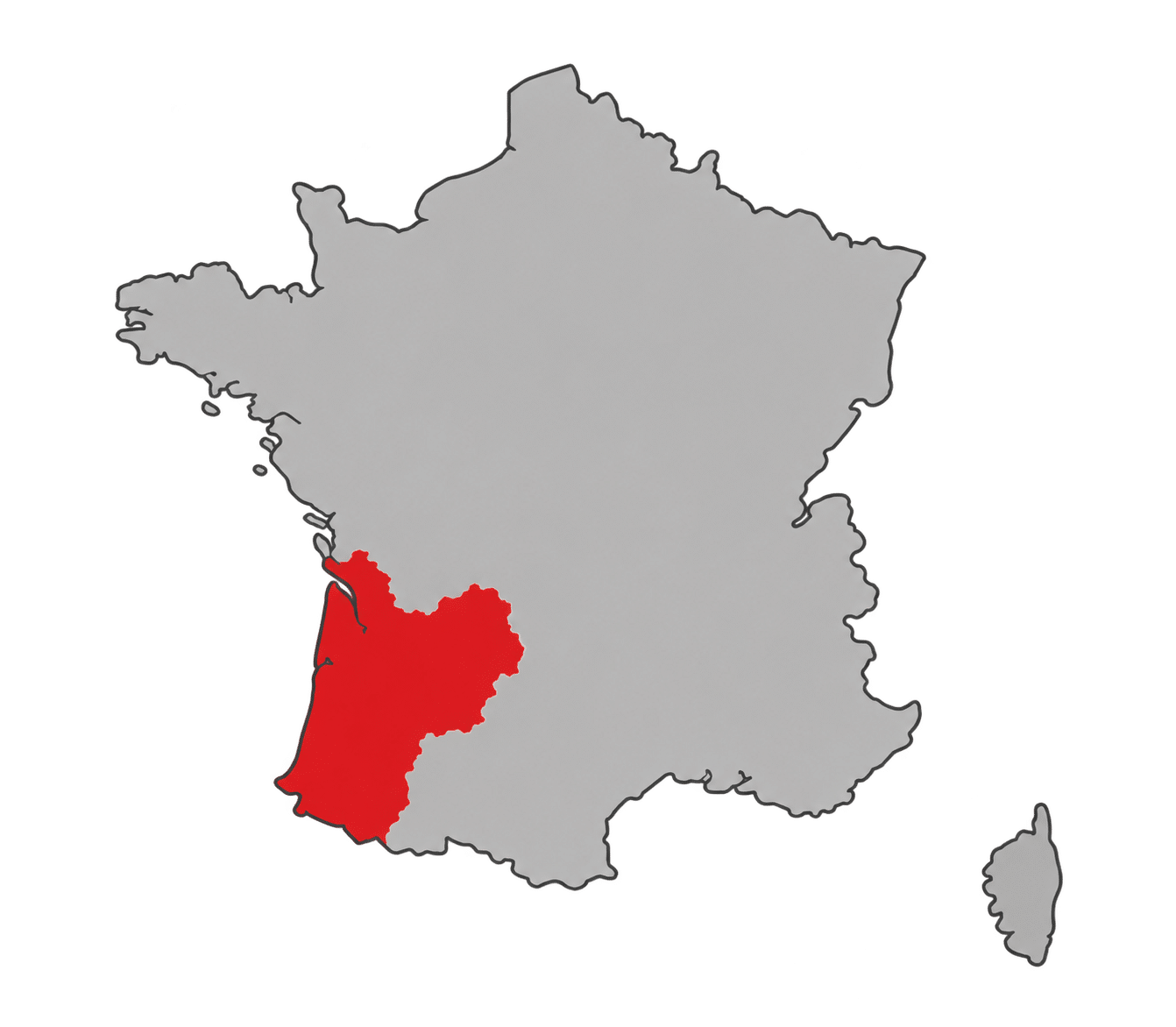 Map of France highlighting Bordeaux & Aquitaine