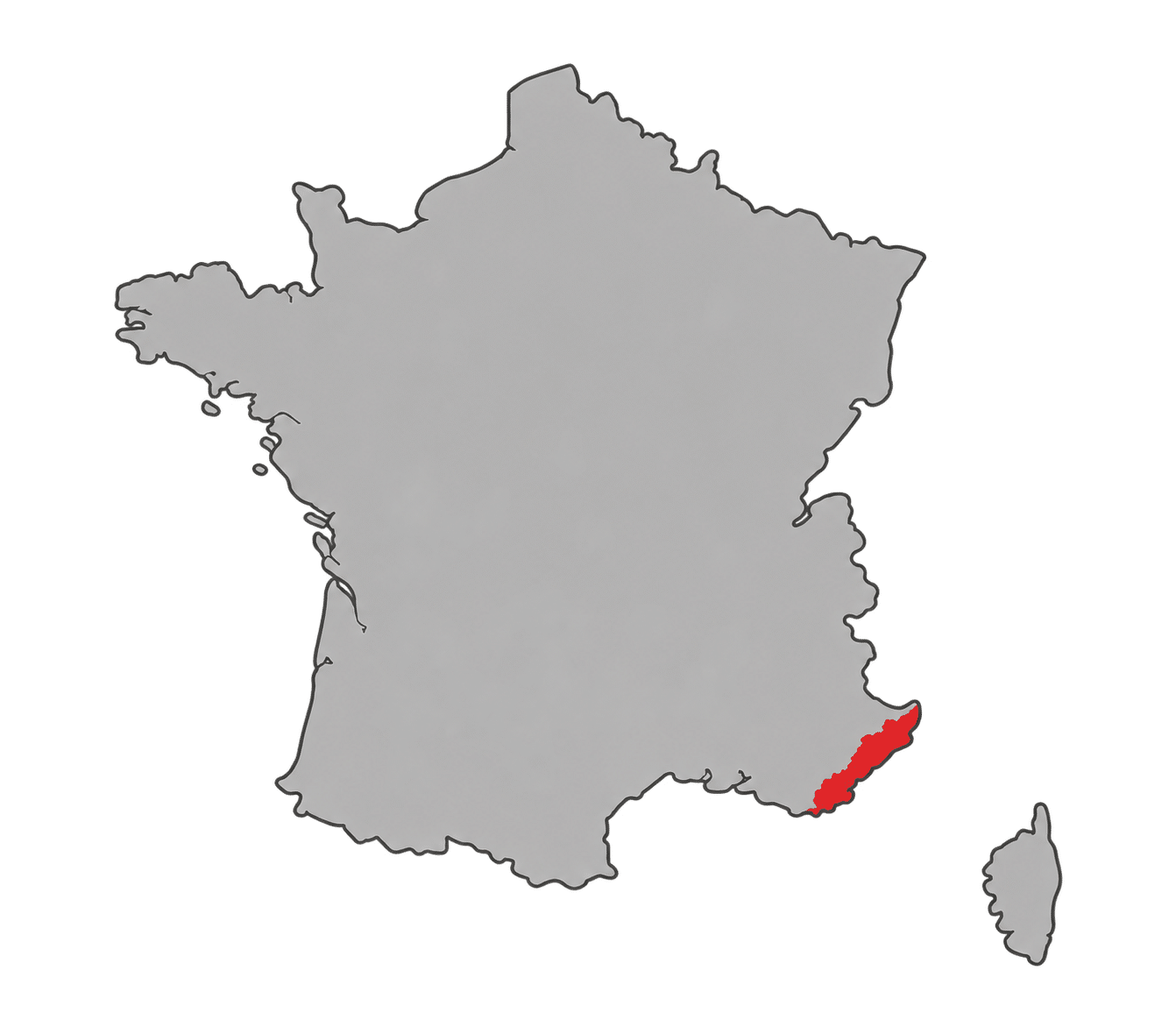 Map of France highlighting Franch riviera & Monaco