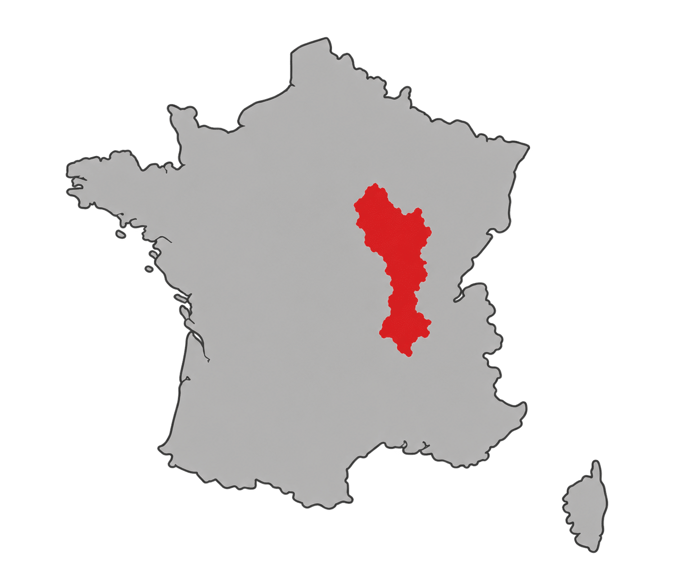 Map of France highlighting Lyon & Burgundy